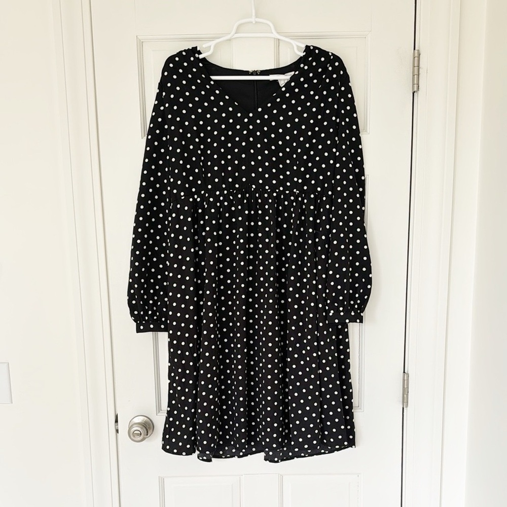 NWT GLAMOROUS BLOOM dress size 8 black white polka dots longsleeve